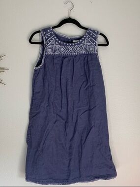 C&C California Dress A-Line Sleeveless Size M Linen Blue Embroidered Yoke
